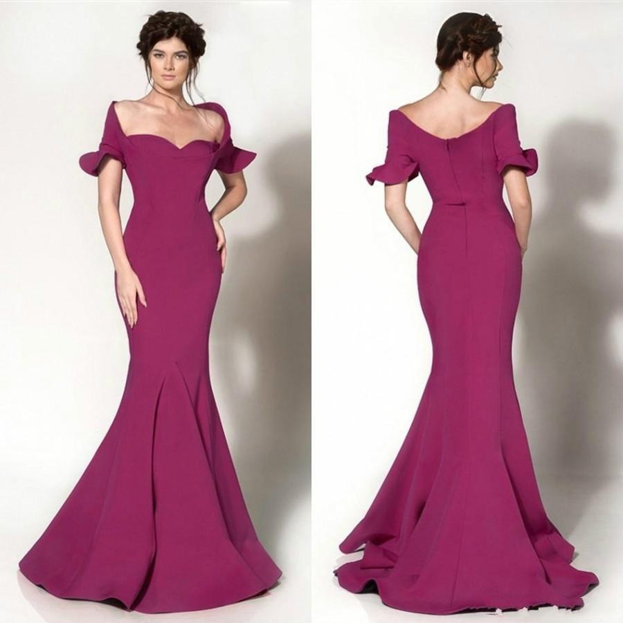Wedding - Sexy Off Shoulder Evening Dresses Short Sleeve Ruched 2016 Mermaid Prom Party Gowns Sweep Train Hot Sale Red Carpet Pageant Dress Online with $110.21/Piece on Hjklp88's Store 