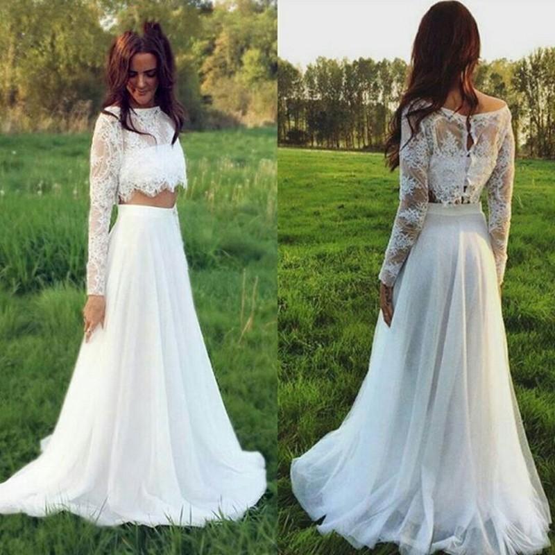 Wedding - Stunning Two Pieces Lace 2016 Wedding Dresses Plus Size Long Sleeves Summer Beach Garden Princess Bridal Ball Gowns Cheap Bohemian Vestido Online with $102.52/Piece on Hjklp88's Store 