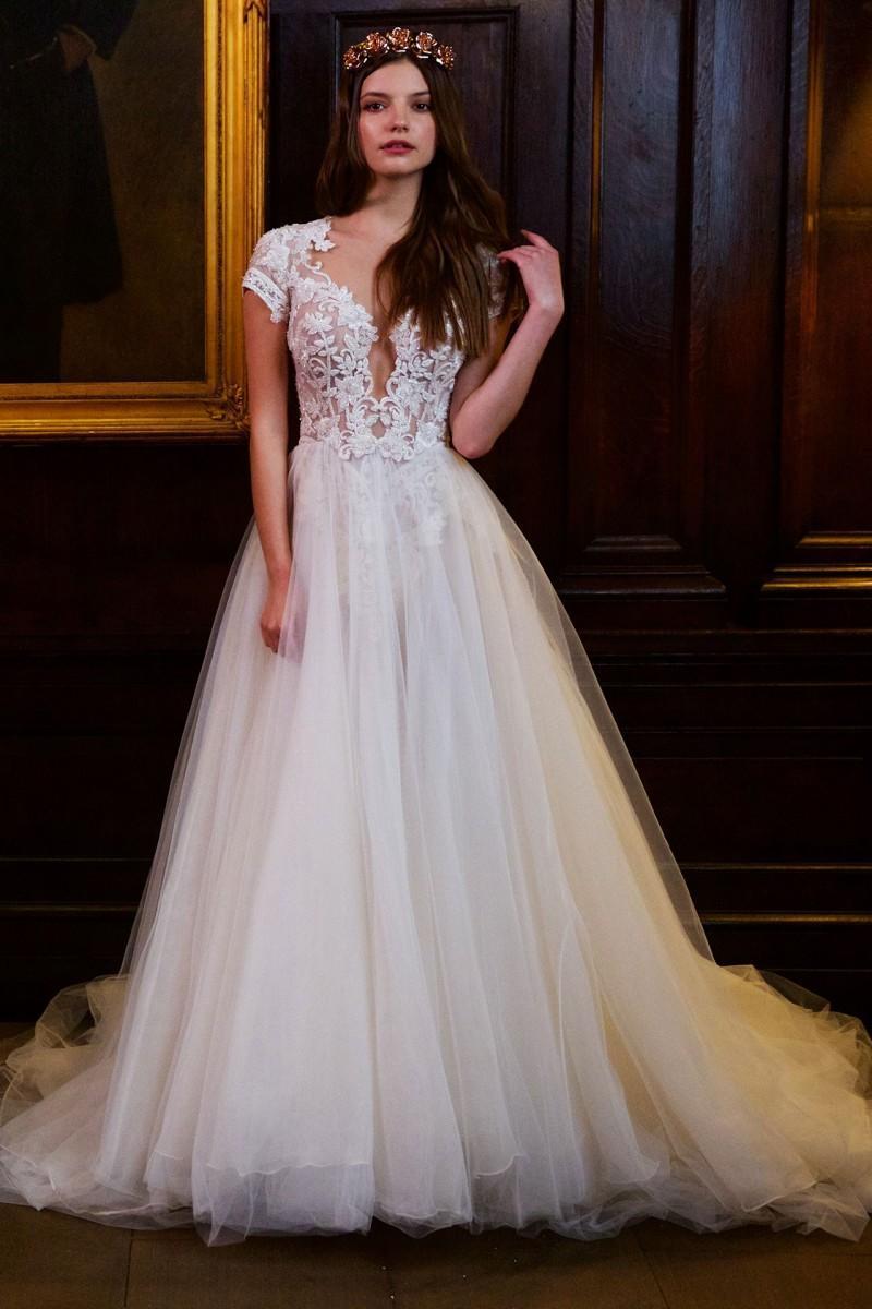 Свадьба - Spring Berta 2016 Lace Wedding Dresses Short Sleeve Hollow Back Applique Beads Wedding Gowns Sheer Neck Chapel Train Beach Long Bridal Ball Online with $101.76/Piece on Hjklp88's Store 