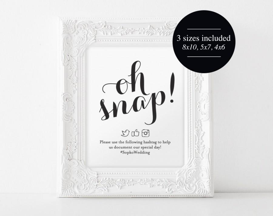 Wedding - Oh Snap Wedding Sign, Wedding Hashtag Sign, Hashtag Sign, Wedding Printable, Wedding Reception Sign, PDF Instant Download 