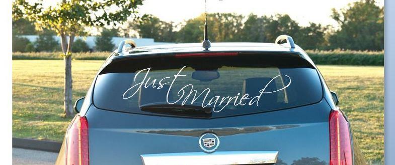 Hochzeit - JUST MARRIED Car Decal - Vinyl Decal - 23 inches wide - 18 font styles to choose from - Choice of color / font - Names / Date FREE