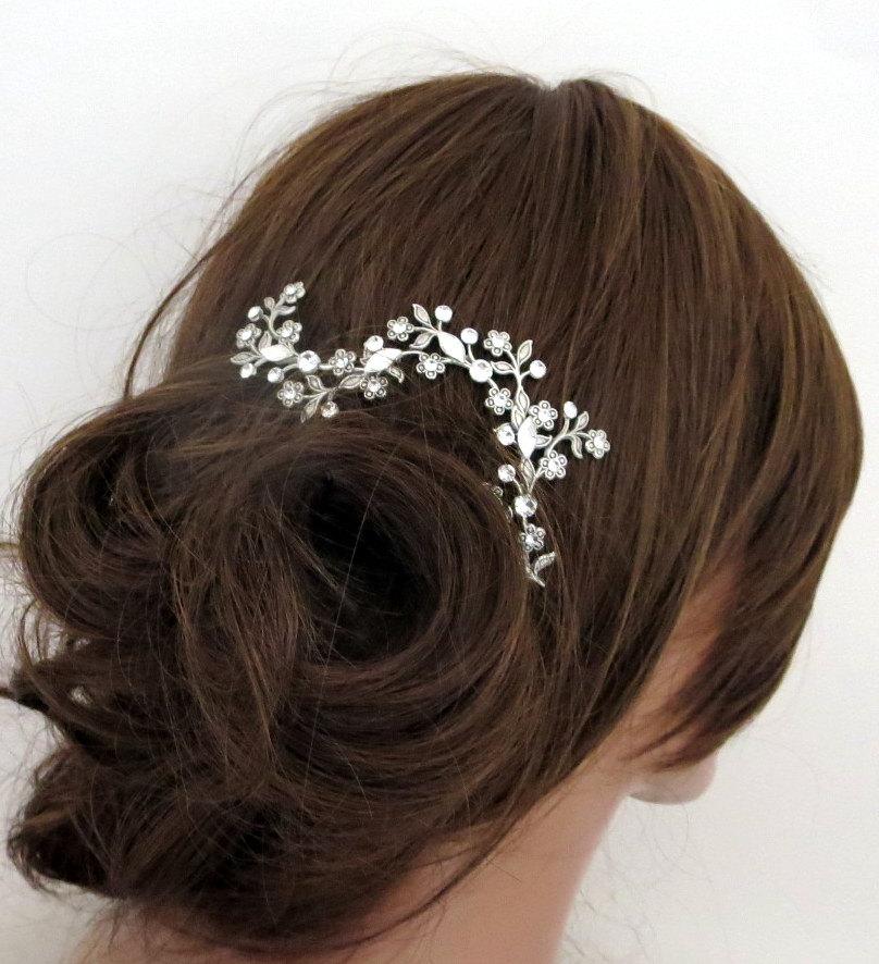Wedding - Antique silver hair vine, Bridal hair vine, Wedding headpiece, Bridal hair comb, Swarovski crystal, Vintage style hair piece, Hair accessory