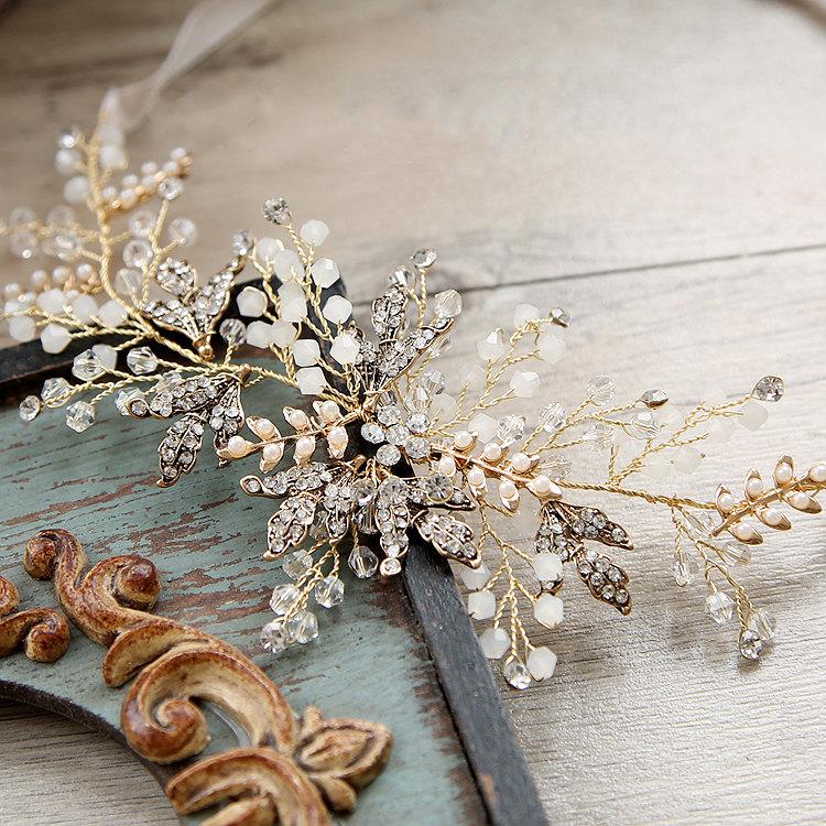 Hochzeit - Bridal Headband, Bridal Hair Wreath, Bridal Hair Accessories, Wedding Hair Accessories, Crystal Headband, Crystal Leaf Wreath
