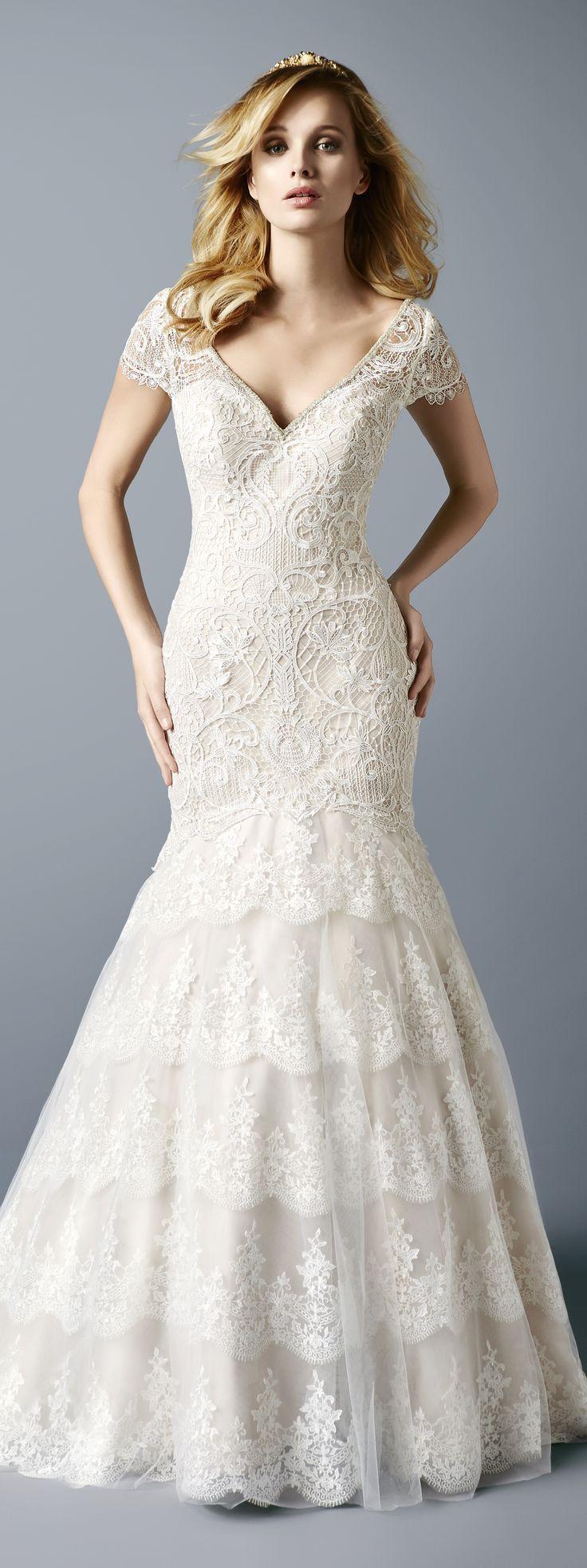 Wedding - RUSTIC LACE MERMAID GOWN WITH SHORT SLEEVES 