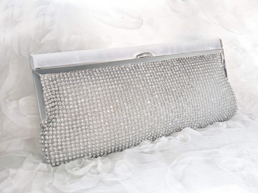 Hochzeit - Crystal Wedding Clutch - Bridal Silver Beaded Bag - Rhinestones Formal Purse -  Vintage style - Brilliant Sparkling Clutch - Gift for HER
