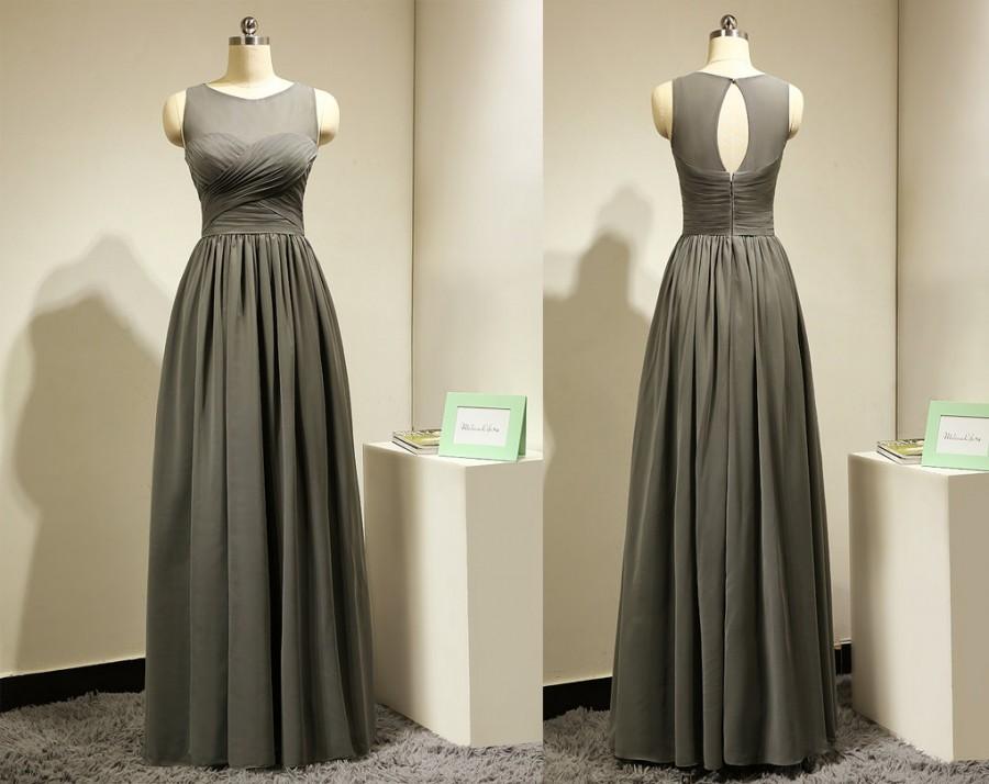 Свадьба - Long Dark Grey Bridesmaid Dress for Wedding Chiffon Elegant Maternity Evening Dress for Women Formal Party Gown