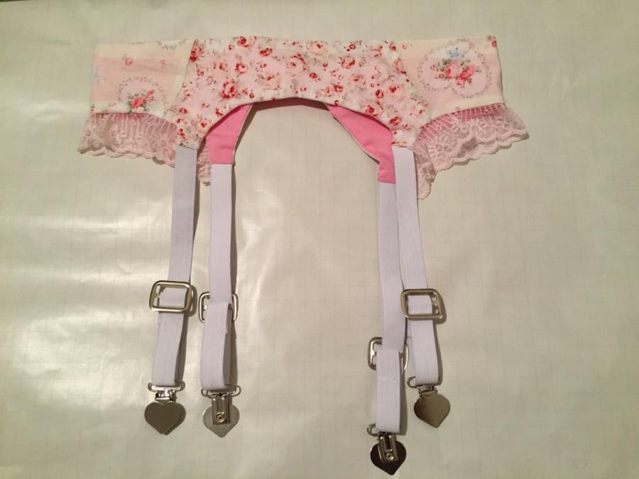Wedding - Pastel cream, white, and pink hearts and roses garter belt 30"-32" waist