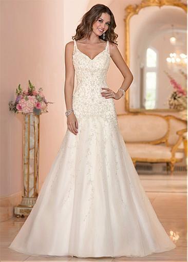 Mariage - [215.99] Charming Organza V-neck Neckline Dropped Waistline A-line Wedding Dress With Embroidered Beadings - Dressilyme.com