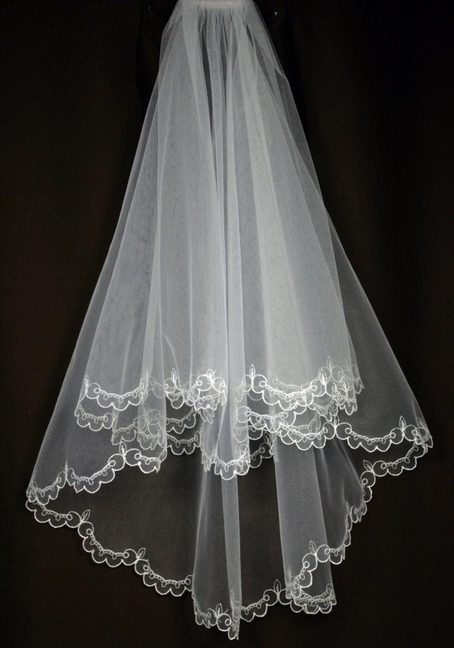 Mariage - Bridal Veil - Emma Wedding Veil with Embroidery - Embroidered Veil - Two Layers - Cascade Veil - Lace Veil