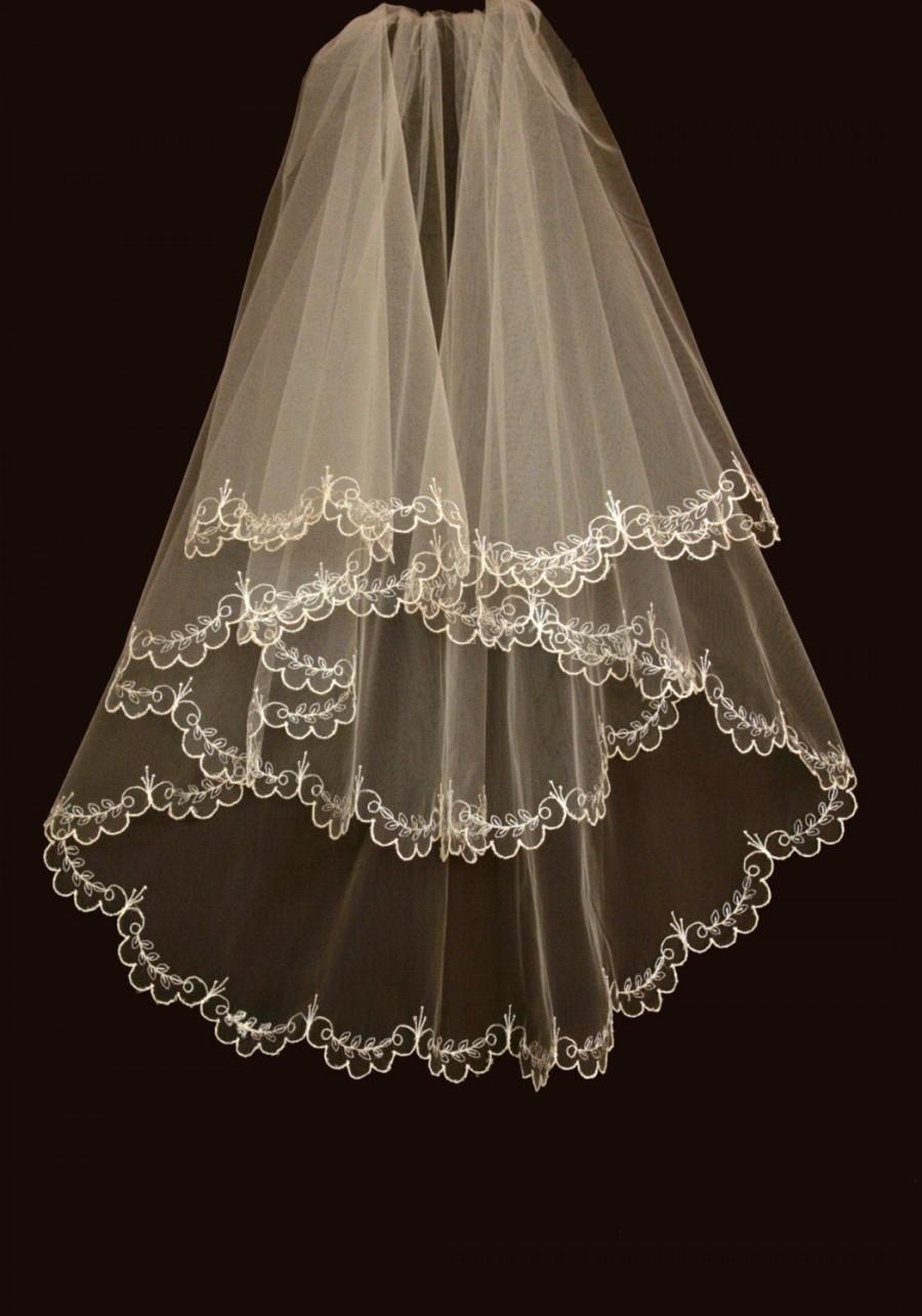 Mariage - Bridal Veil - Hadley  Wedding Veil with Embroidery - Embroidered Veil-Drop Veil-Lace Veil-Bridal Accessories