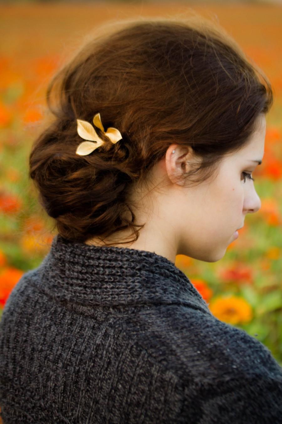 Hochzeit - Gold Rose Leaves Hair Pins Golden Leaf Hair Accessories Nature Inspired Hair Clip