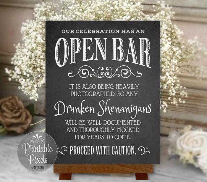 Open Bar Wedding Sign Instant Printable Download