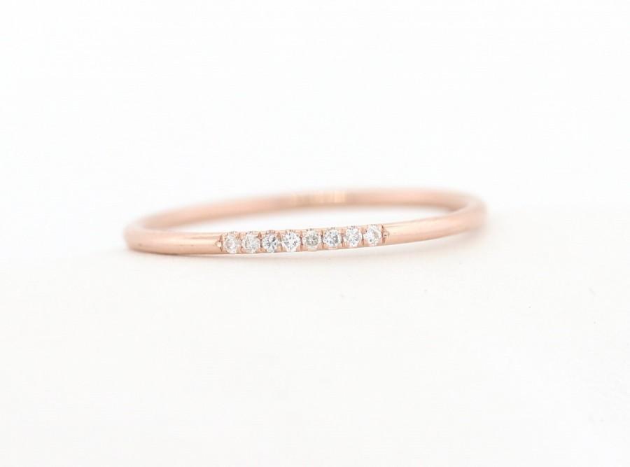 Mariage - 14K Rose Solid Gold Micro Pave Diamond Wedding Band, Diamond Wedding Ring,Micro Pave Band,Diamond Stacking Ring, Half Eternity Diamond Band