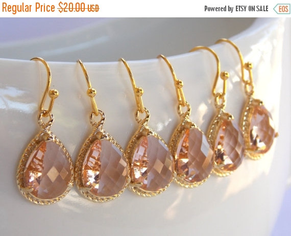 Hochzeit - SALE Wedding Jewelry, Bridesmaid Jewelry, Peach, Champagne, Gold, Blush, Bridesmaid  Earrings, Bridesmaid Gifts, Drop, Gold Earrings, Dangle