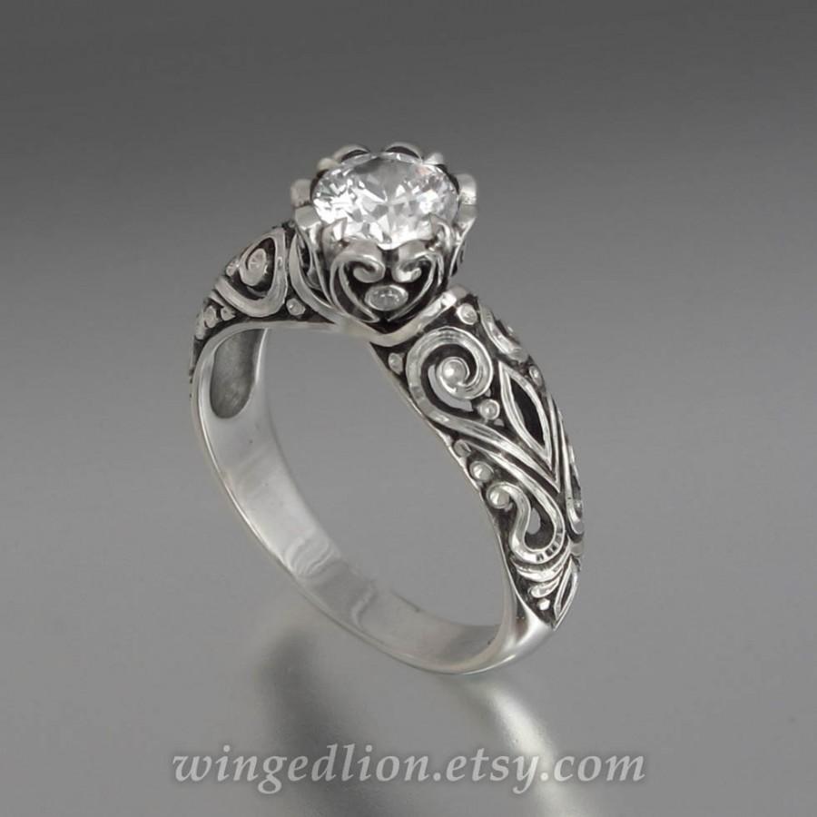 Hochzeit - BEATRICE 14K gold engagement ring with White Sapphire