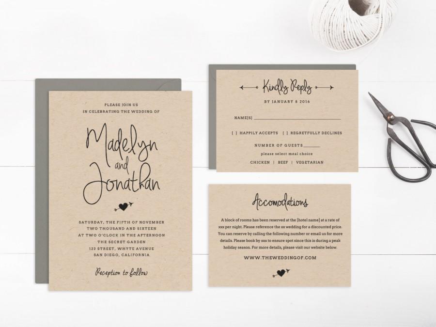 Mariage - Wedding Invitation template printable, Editable Text and Artwork Colour, Instant Download, Edit in Word or Pages 