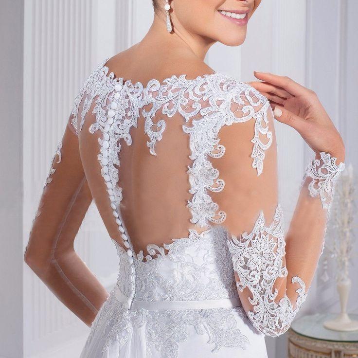 Mariage - Lace Long Sleeve A-Line Wedding Dress
