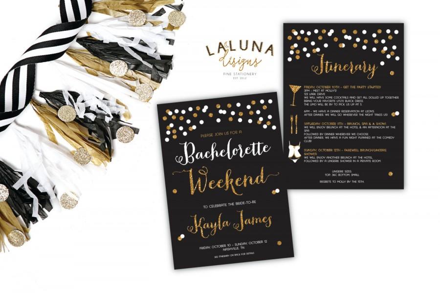 Wedding - Bachelorette Party Invitation with Itinerary, Bachelorette Weekend Invitation, Glitter Bachelorette Invitation, Hens Party Invitation