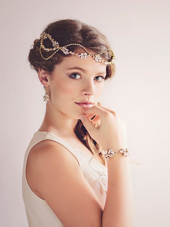 Mariage - Gatsby Bridal Headpiece Tiara, Gold Crystal Hairvine , The Daisy Couture Headpiece #11