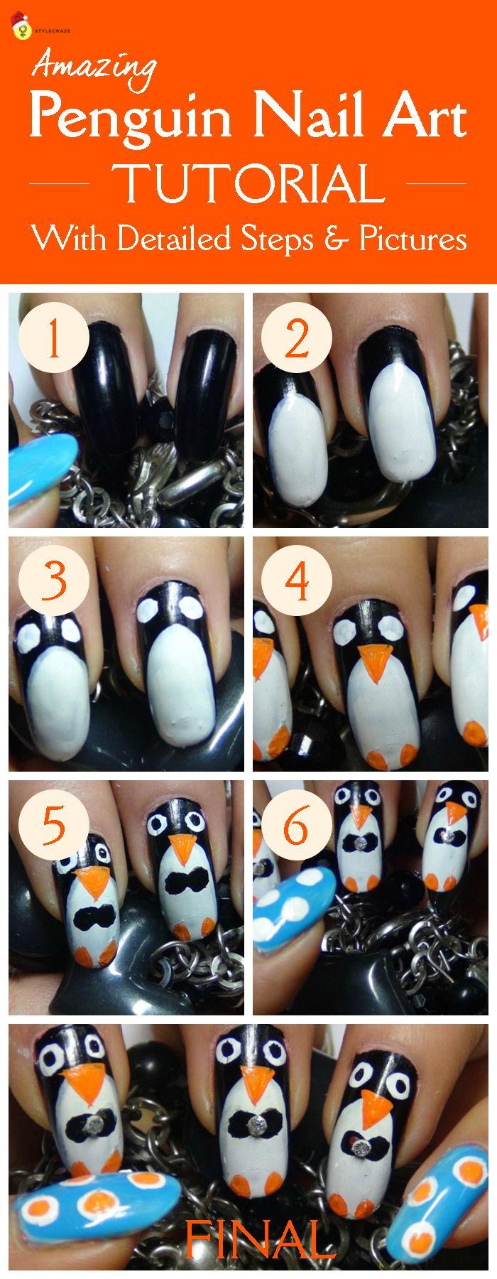 زفاف - Amazing Penguin Nail Art Tutorial With Detailed Steps & Pictures