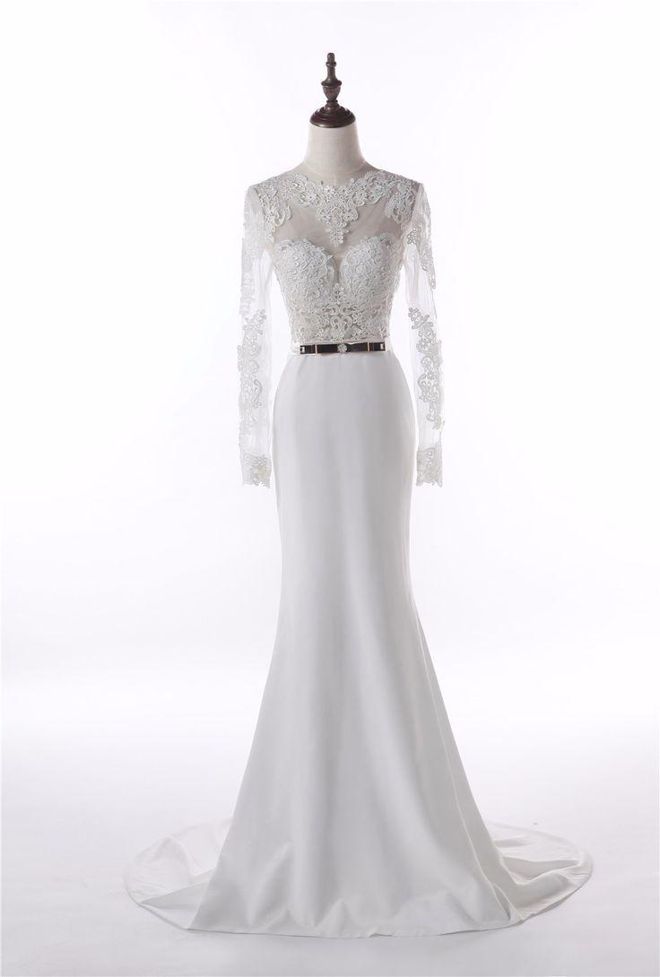 Wedding - Elegant Appliqued Long Sleeve Floor-Length Wedding Dress