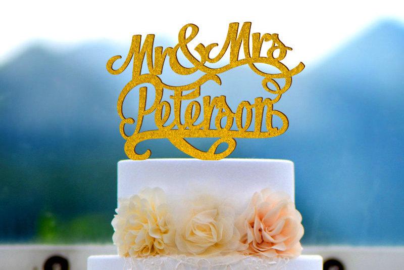 Свадьба - Wedding Cake Topper Monogram Mr and Mrs cake Topper Design Personalized with YOUR Last Name 045
