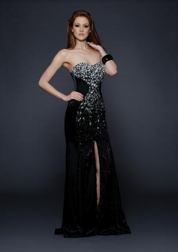 Mariage - Zipper Sweetheart Black Split Front Crystals Chiffon Ruched Court