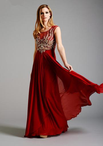 Wedding - Red Scoop Crystals Chiffon Tulle Ruched Floor Length