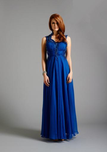 Mariage - Straps Crystals Chiffon Tulle Floor Length Blue