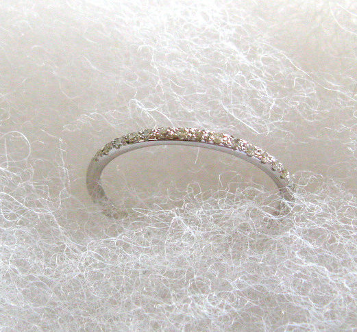 Hochzeit - Wedding Ring - 14K White Gold Engagement - Half Eternity Diamante Ring - Thin Wedding Handmade Band - Fine Jewelry _ Size 6.5 Ready to Ship