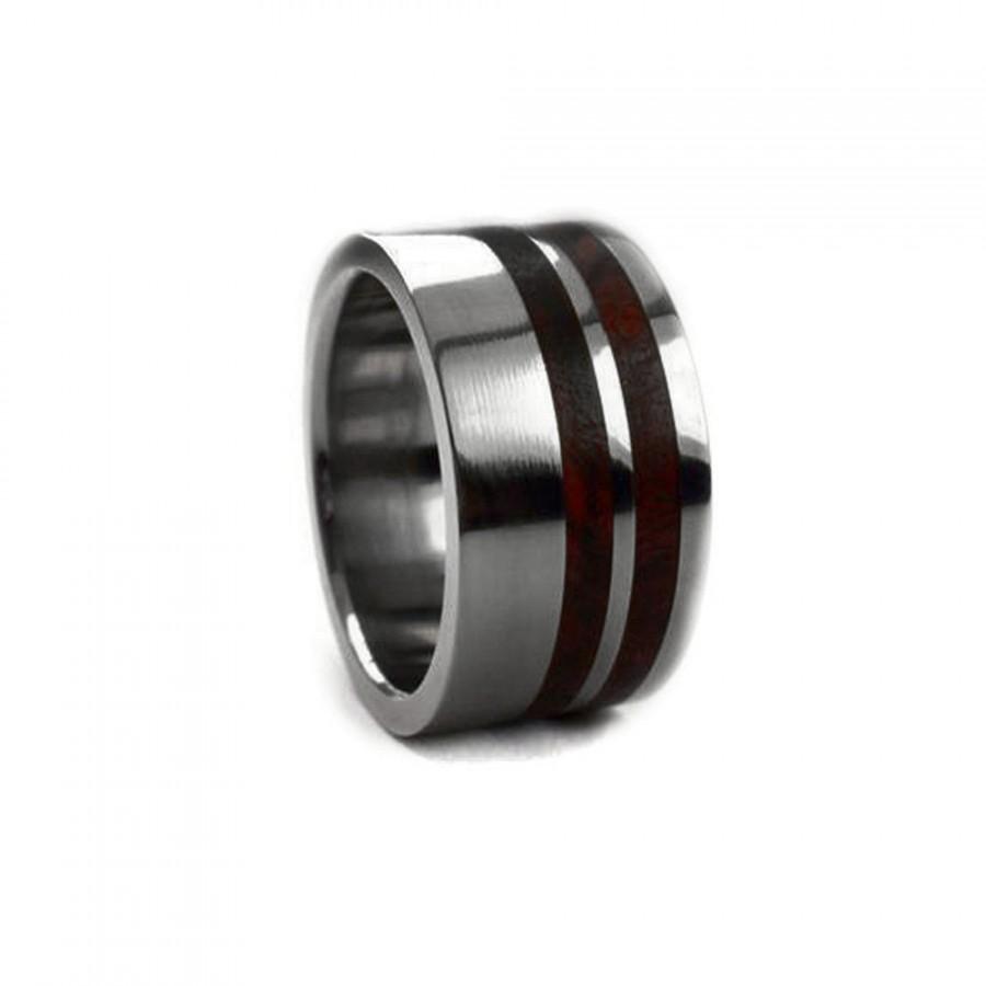 Hochzeit - Titanium Ring with Amboyna Burl Wood Ring - His and Hers Available - a very Rare hardwood, Ring Armor Included