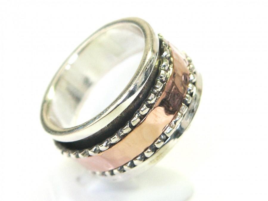 زفاف - Handmade unisex 9k gold 925 sterling silver wedding band ring spinning spinner new, wedding silver bands, wedding rings, wedding gold ring