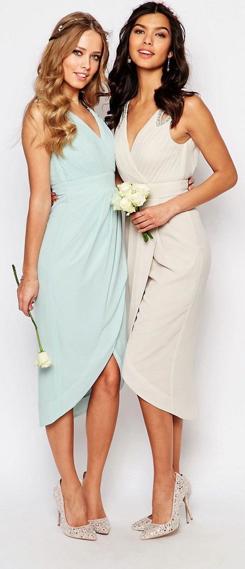 Hochzeit - TFNC WEDDING Wrap Embellished Midi Dress