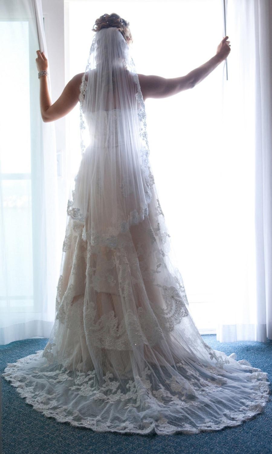 زفاف - Alencon lace veil - Jen