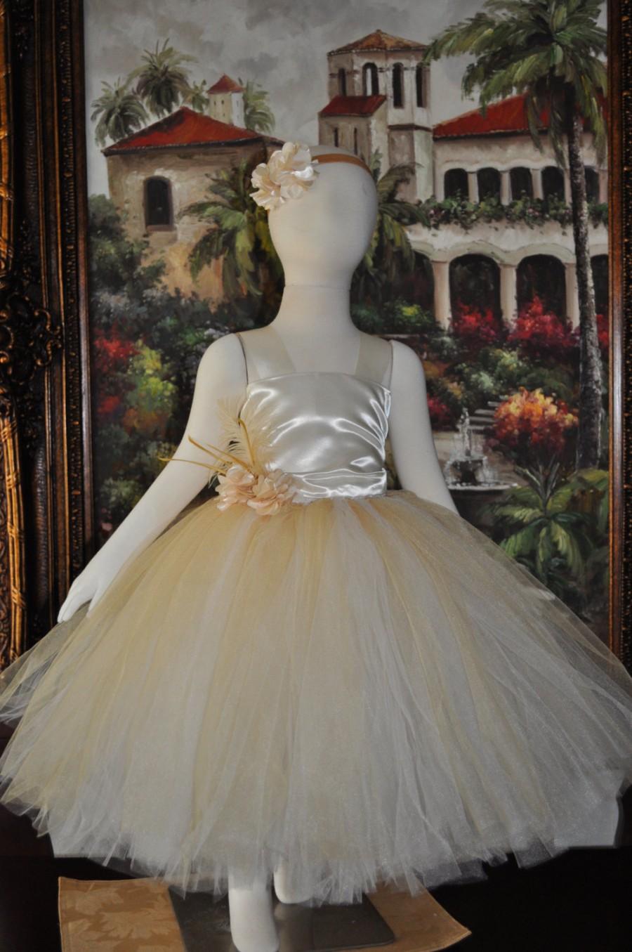 Hochzeit - Special Occasion Dress, Flower Girl Dress, Girls Dress, Infant Dress, Toddler Dress, Baby Dress, Gold Dress, Ivory Gold Girls Dress