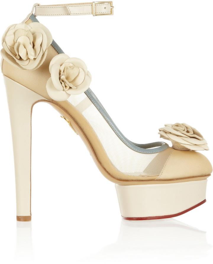 Hochzeit - Charlotte Olympia Flora Leather and Mesh Pumps