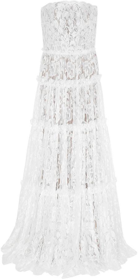 زفاف - Lanvin Strapless Tiered Lace Gown