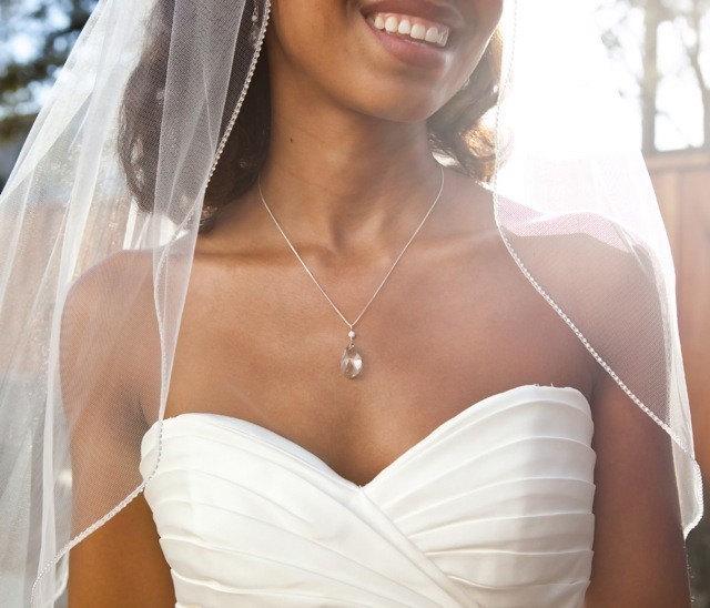 Hochzeit - Clear crystal teardrop necklace and earring set - wedding jewelry - Bridal jewelry -