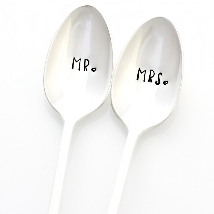 Hochzeit - Mr. and Mrs. stamped silverware. Vintage sundae spoons make a unique engagement gift idea