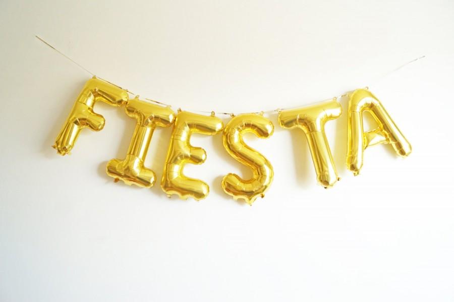 Свадьба - FREE SHIPPING 16" FIESTA letter balloon banner - cinco de mayo - gold blue pink silver