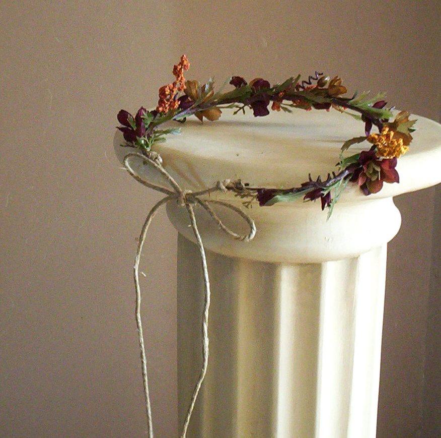 Hochzeit - Rustic Bridal Floral crown Flower Girl Halo soft browns Hair wreath fairy garland headdress Barn Wedding Accessories Autumn country costume