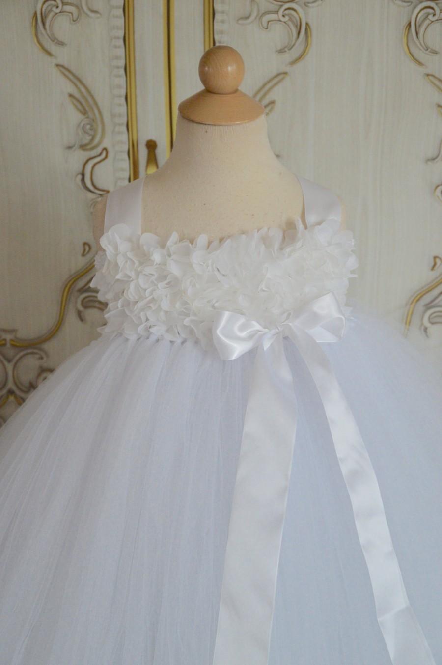 زفاف - White chiffon Hydrangea flower girl  tutu dress