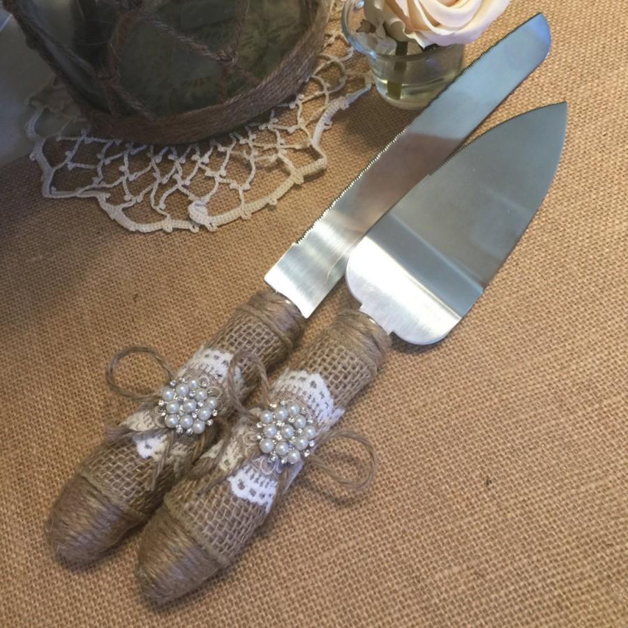 زفاف - Cake server and knife set, Burlap wedding, Rustic wedding, Wedding cake server and knife, Cake cutting set, Cake server set, Wedding decor