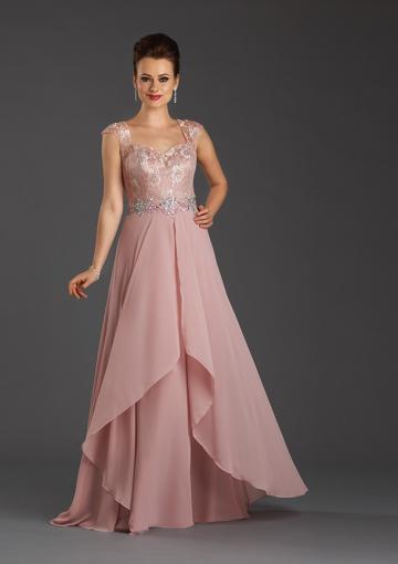 Mariage - Straps Cap Sleeves Buttons Ruched Appliques Crystals Chiffon Tulle Floor Length