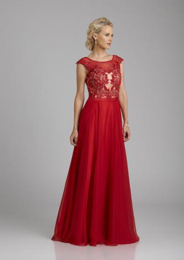 Mariage - Scoop Red Tulle Crystals Appliques Chiffon Sleeveless Floor Length