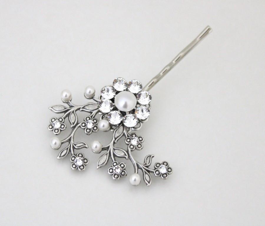 Wedding - Wedding hair pin, Bridal hair pin, Bridal hair comb, Vintage style hair clip, Bobbly pin, Rhinestone hair pin, Hair accessory, Wedding hair