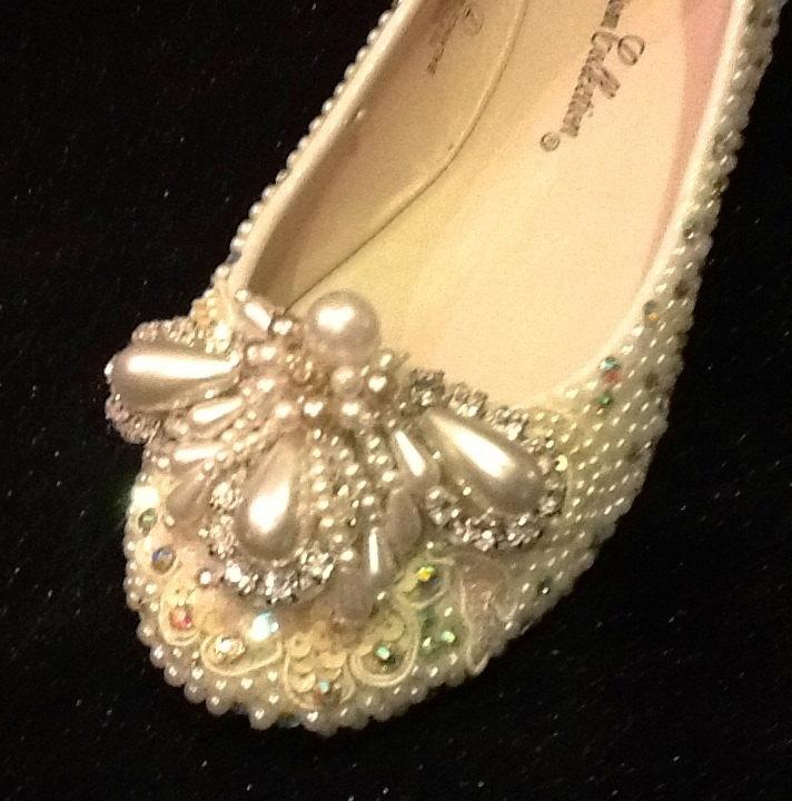 Mariage - Wedding Shoes Plus Size 11,12,13  Bridal Flats Beaded Rhinestones Hand Embellished