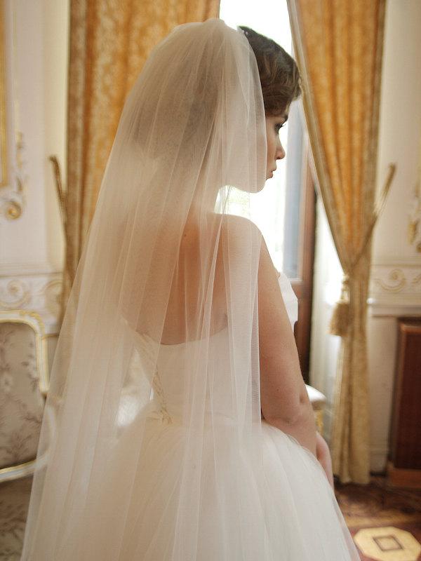 Wedding - Soft Italian tulle cathedral wedding veil, single / 1 tier wedding veil, simple wedding veil, Alice - Style V08