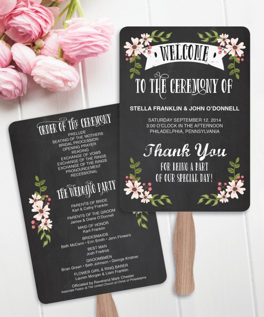 زفاف - DIY Printable Wedding Fan Programs - Country Bloom Chalk Wedding Program - Editable Wedding Program - DIY Program - Rustic Chalkboard