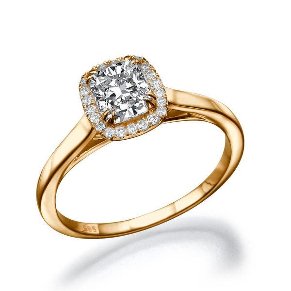 Wedding - Cushion Cut Engagement Ring, Halo Ring, 14K Rose Gold Engagement Ring, 1.25 TCW Diamond Ring Band, Halo Engagement Ring